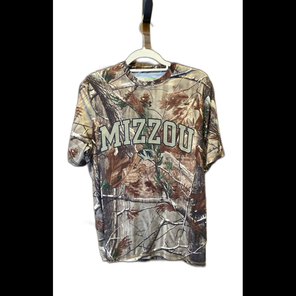 Under Armour T Shirt Sz Small MIZZOU Real Tree Camo Green Heat Gear Loose